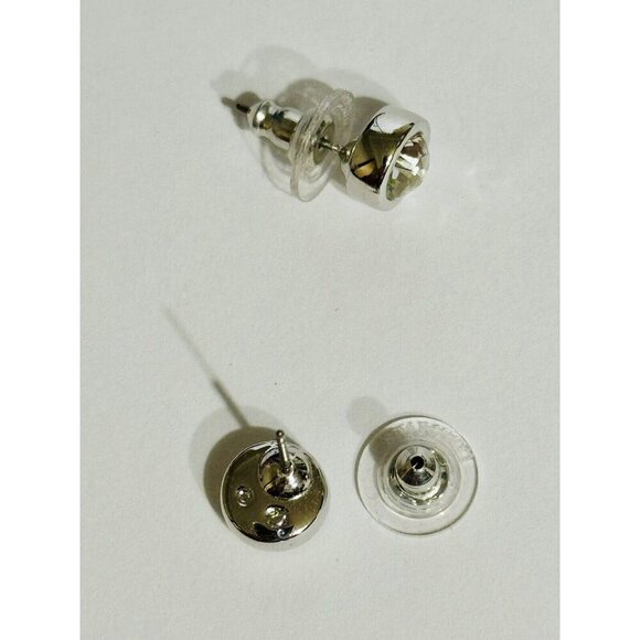 Swarovski Clear White Circle Round Crystal Earrings Post Stud Classic Minimalist - Picture 3 of 4